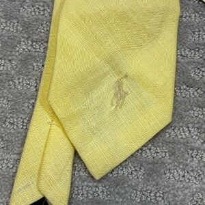 Polo Ralph Lauren Vintage Pony Logo Yellow  Linen Tie Handmade MADE IN USA NEW